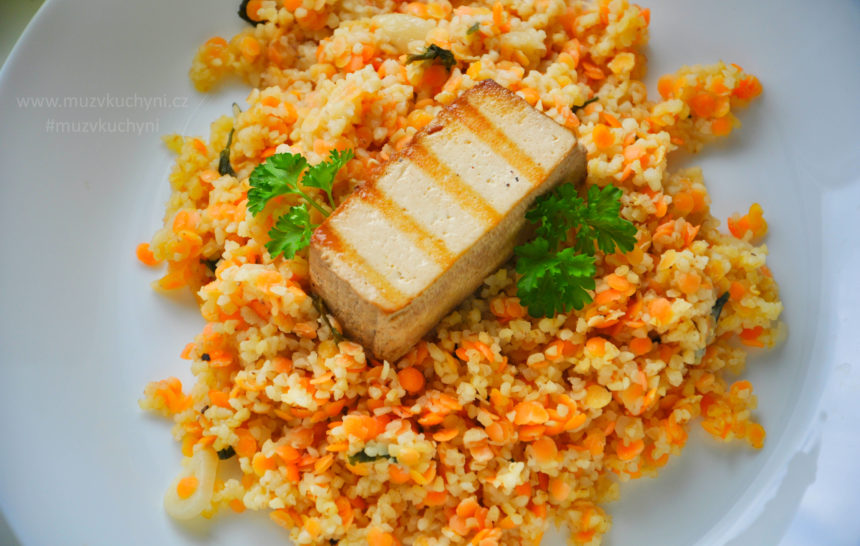 bulgur, tofu, čočka, recept, oběd, fitness recept, fitrecept, jednoduchý, rychlý